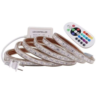 220V 60Led/M 5050 Rgb Geleide Strook 12v Waterdicht met Blauw Tandcontrolemechanisme